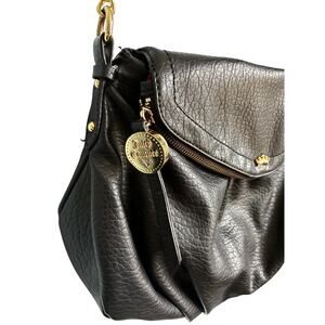 Juicy Couture Black Pebbled Hobo Shoulder Bag Gold Chain Pink Interior